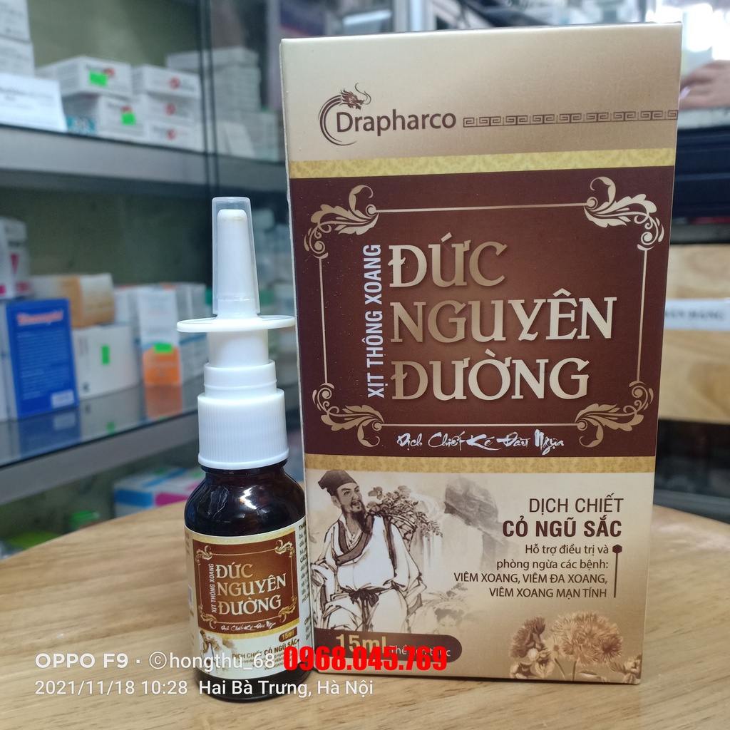 Xịt thông xoang ĐỨC NGUYÊN ĐƯỜNG chai 15ml - Phòng ngừa viêm xoang, viêm đa xoang