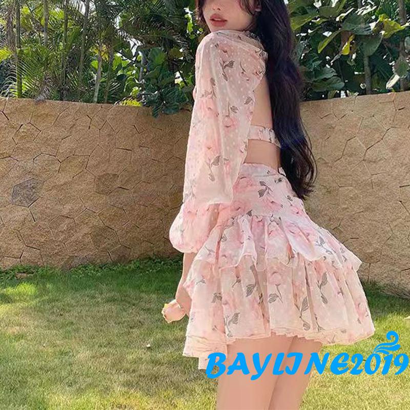 BAY-Women Summer Clothes, Long Sleeve Deep V Neck Floral Crop Tops /Mini Skirt