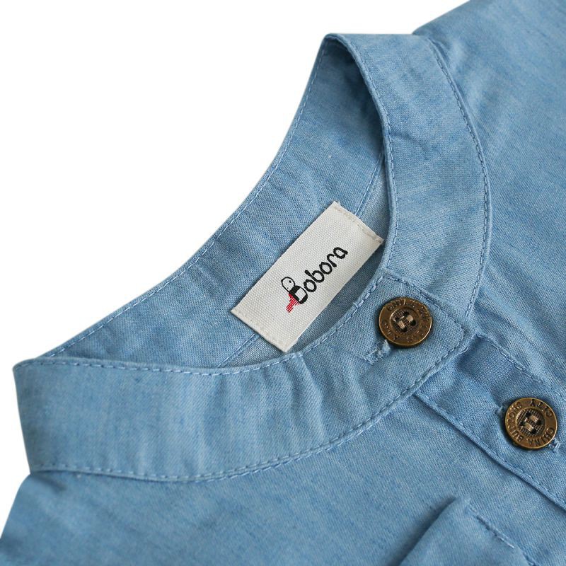 Áo kiểu babydoll cài nút tay dài vải cotton giả jean xinh xắn cho bé gái