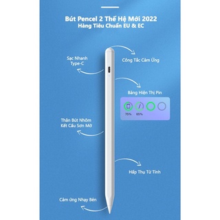 Bút cảm ứng cho iPad gen 10 9 8 7 6th Pro 11 12.9 2018-2024  Mini 5,6 Air 3,4,5,6 Chống chạm nhầm Hiển thị phần trăm pin