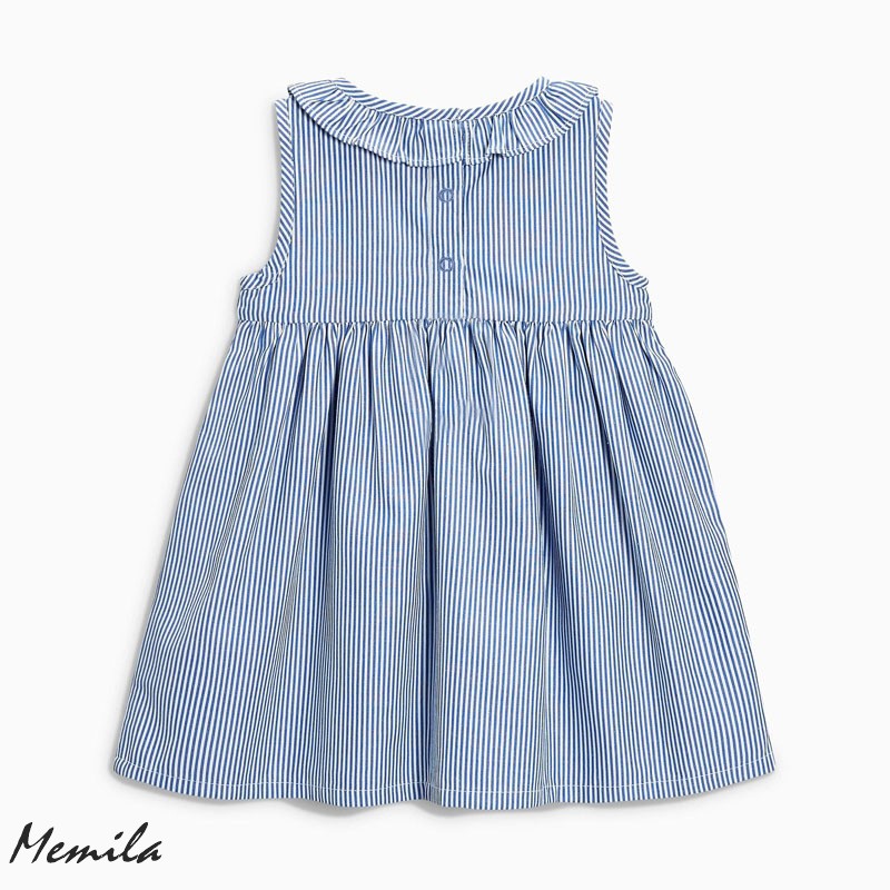 [2-6T] Đầm thun cotton smock hoa kẻ xanh bé gái Little Maven [S0660]