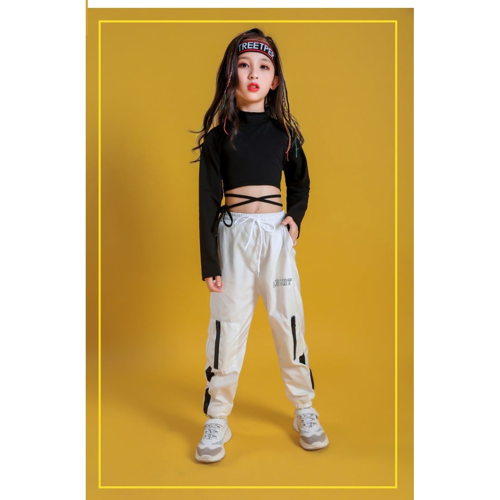 Áo Croptop trẻ em | Áo croptop dây dài tay đen trơn