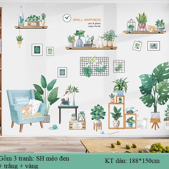 Combo Tranh decal dán tường SMALL HAPPINESS- tranh trang trí decor phong cách Hàn Quốc, dán phòng khách, spa