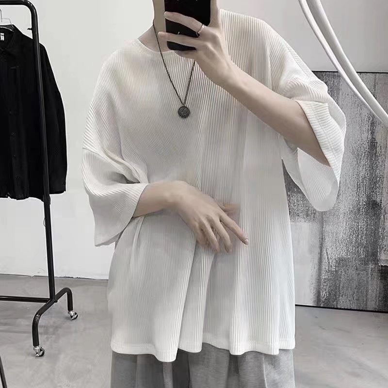 Áo Sơ Mi Tay Ngắn Cổ Tròn Họa Tiết Kẻ Sọc Thời Trang Hàn Quốc Đơn Giản Cho Nam Và Nữ