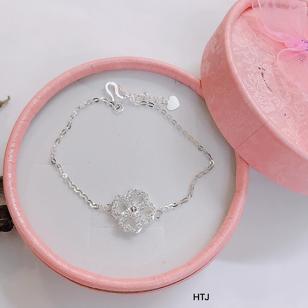 Lắc tay bạc nữ mặt cỏ 4 lá gắn đá có thể xoay tít - Bạc BiBi cam kết ảnh chụp thật