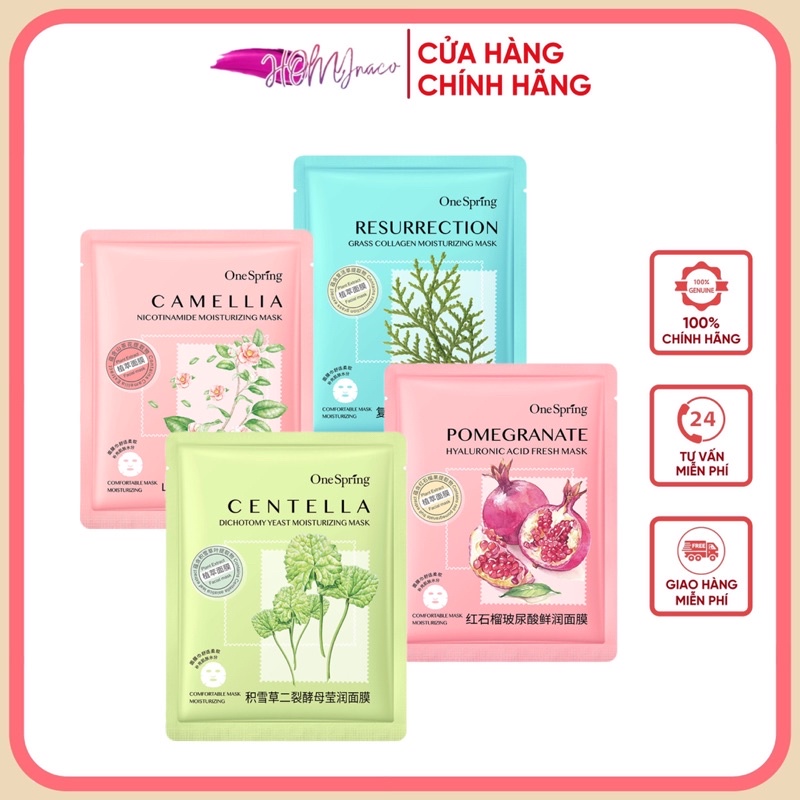 Mặt nạ One Spring Nội địa Trung 4 vị dưỡng ẩm cấp nước - Mask rau má, lựu, hoa và tảo biển phục hồi da