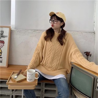 Áo len vặn thừng cổ tròn
