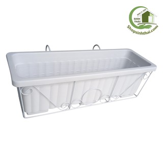 Bộ chậu nhựa trồng rau và kệ treo ban công màu trắng 64cm x 22 cm