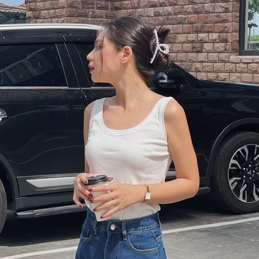 Áo Ba Lỗ Nữ Cổ Tròn Trắng, Đen - RTT - Hashtagem ( freesize dưới 55kg)