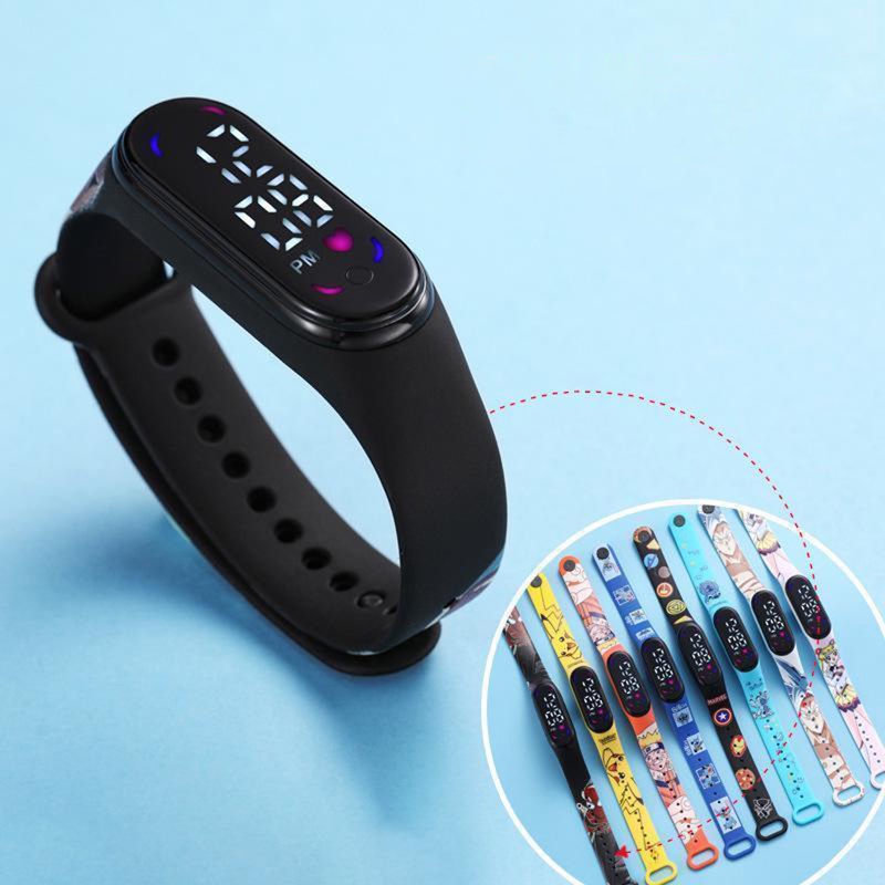 Đồng hồ đôi Điện Tử Dây Silicone Đèn LED Cảm Ứng In Hoạt Hình Hàn Quốc Chống Nước Cho Học Sinh Trẻ Em