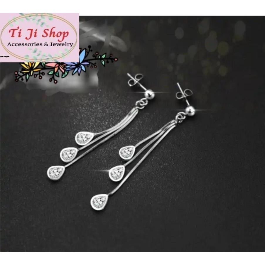 BÔNG TAI NỮ INOX TÒN TEN 3 TUA MÌ GIỌT NƯỚC  XINH  KHÔNG ĐEN