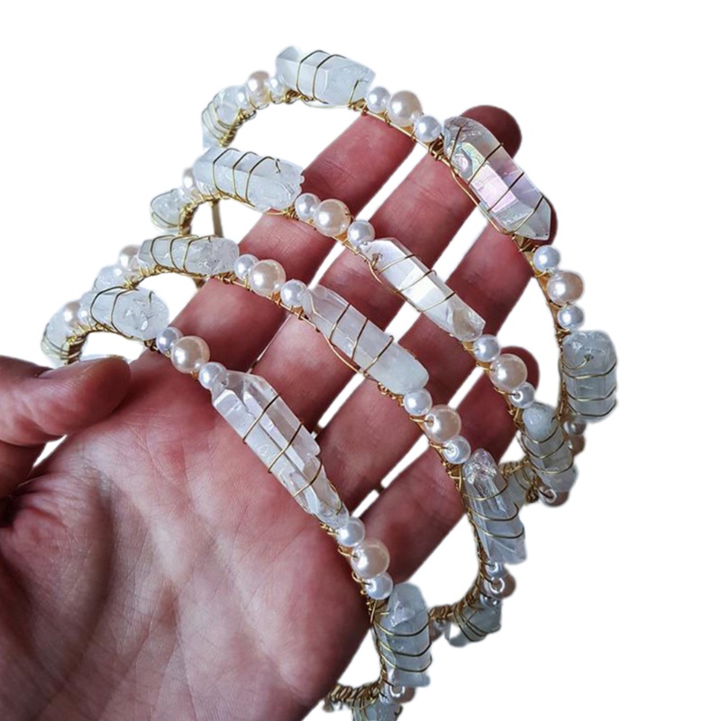 Băng Đô Cài Tóc Hình Vương Miện Đính Đá Thạch Anh Tự Nhiên Phong Cách Bohemian