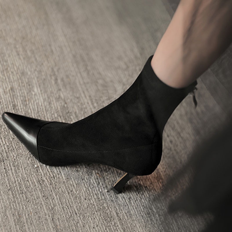 Giày bốt cao gót mũi nhọn chất liệu co giãn thoáng khí phong cách mùa thu thanh lịch cho nữ | BigBuy360 - bigbuy360.vn