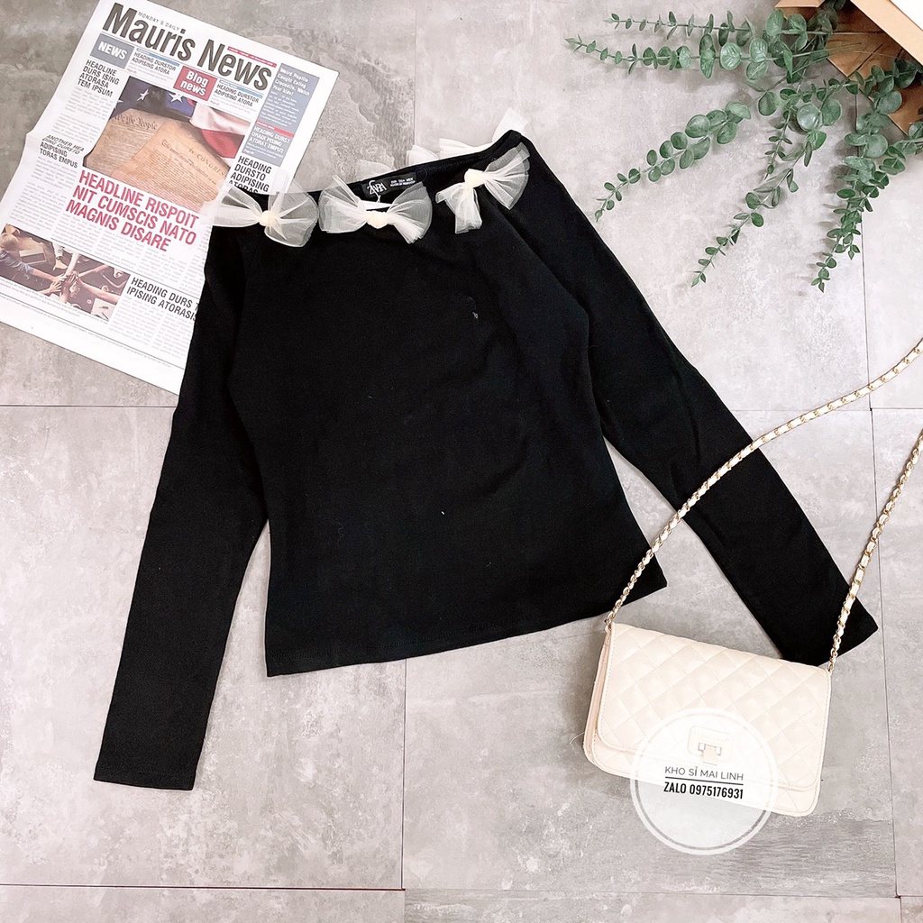 ✨ÁO TRỄ VAI✨Áo trễ vai đen viền nơ
