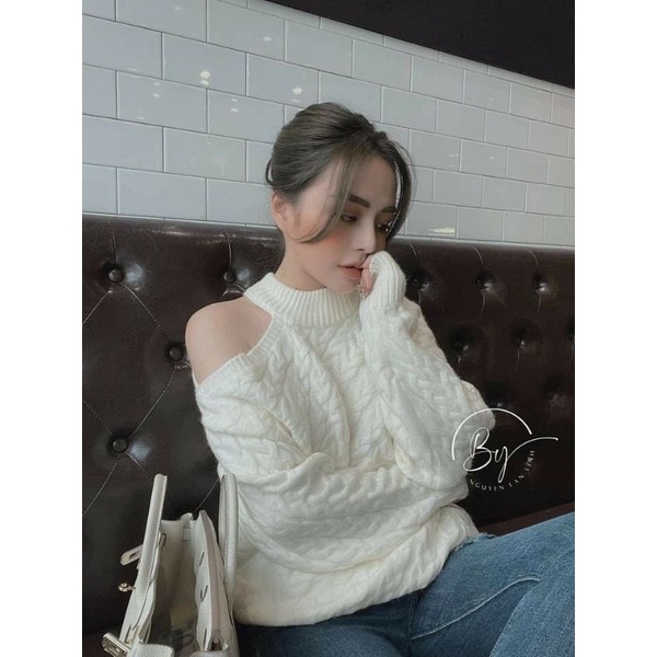 Áo len thừng khoét vai cho nữ