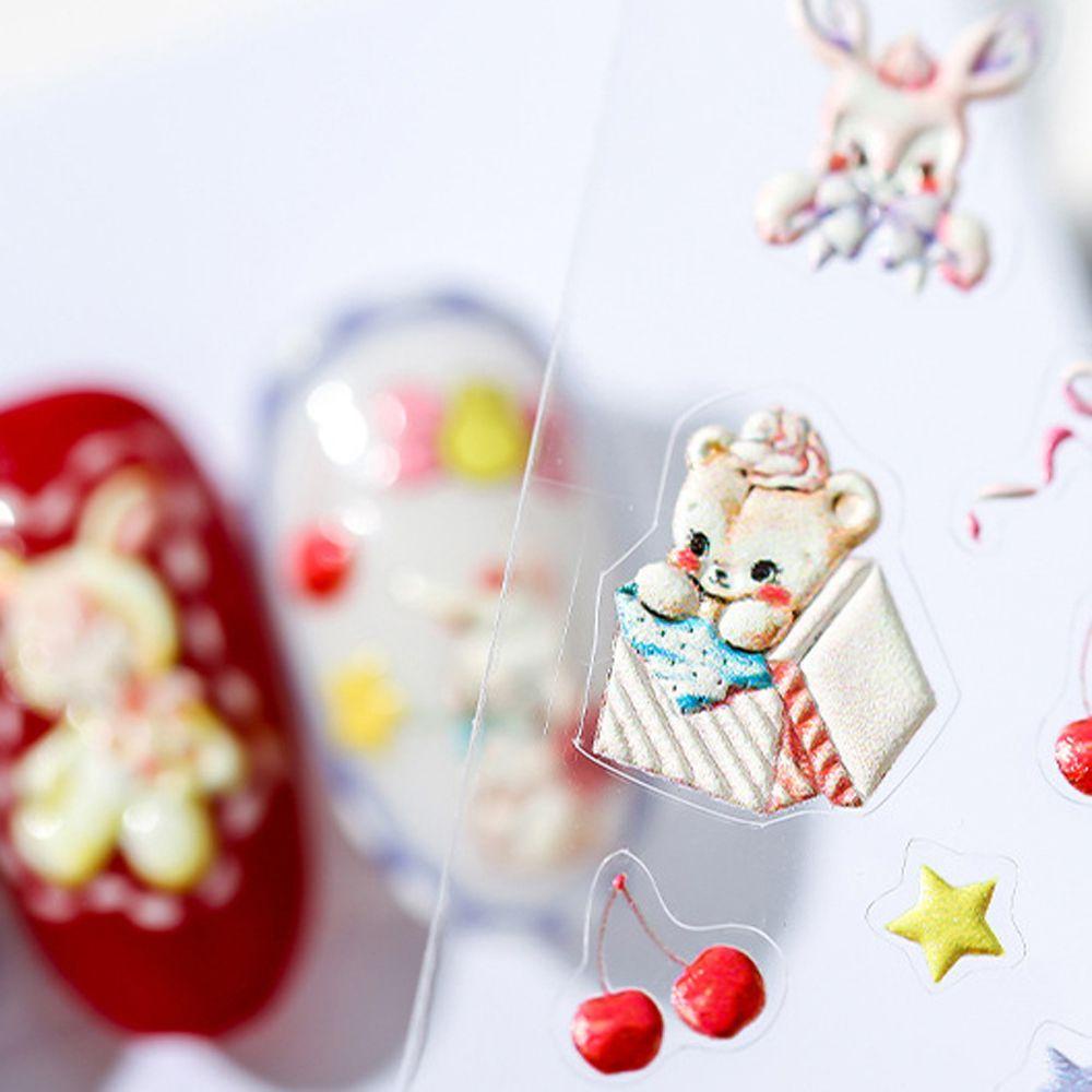 QQMALL Miếng Dán Trang Trí Móng Tay Họa Tiết Hoạt Hình 3D DIY