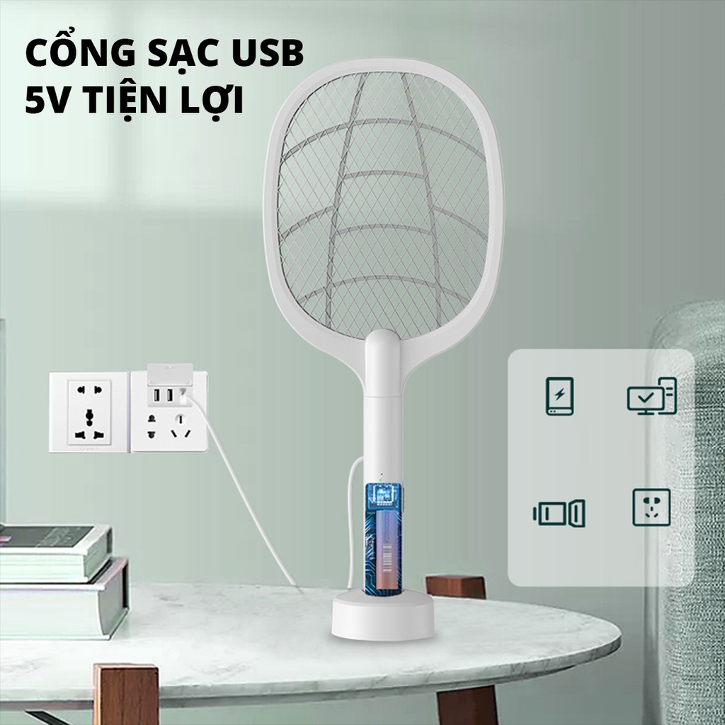 Vợt Muỗi Điện Kiêm Đèn Bắt Muỗi 2 Trong 1 1200mah - Điện Thế Bề Mặt Lưới 3000V - Bảo Hành 6 tháng - 1 đổi 1 DWP001