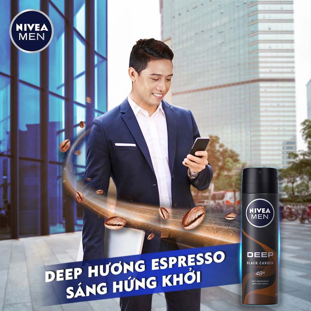 Xịt Khử Mùi Cho Nam Nivea Men Than Đen Hoạt Tính Hương Espresso Deep Black Carbon Espresso