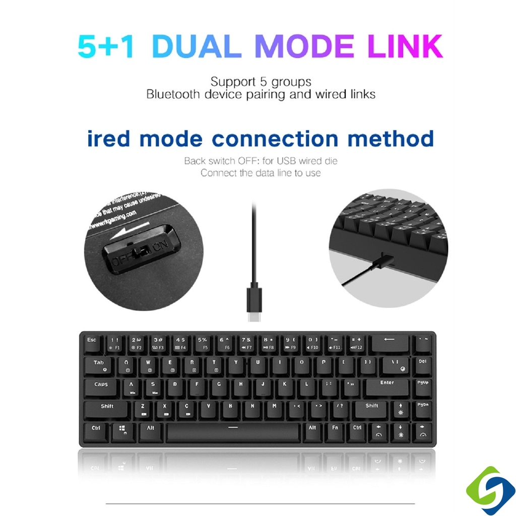 Bàn Phím Cơ Bluetooth Không Dây RK855 68 Phím G68 RGB Dùng Để Chơi Game