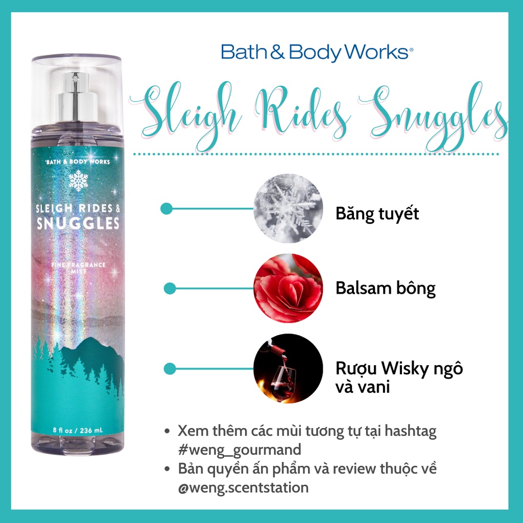 Xịt thơm toàn thân Bath &amp; Body Works mùi Sleigh Rides Snuggle