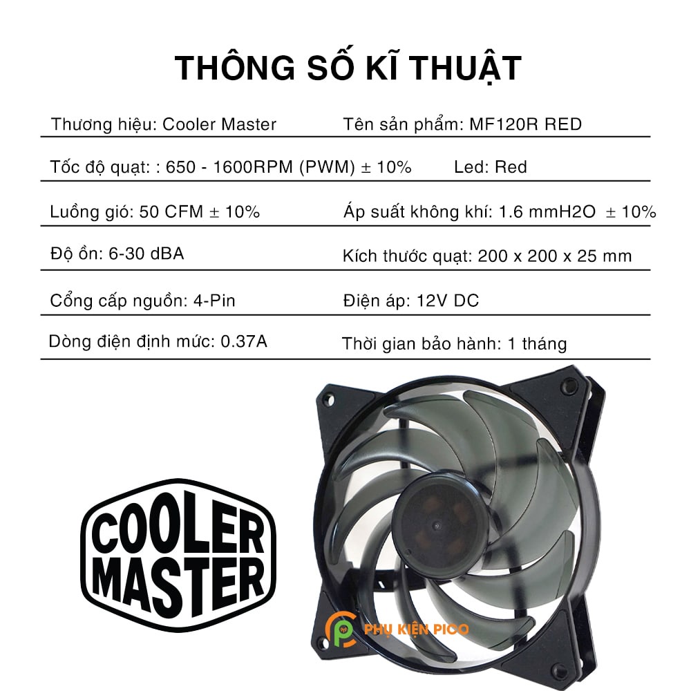 Quạt tản nhiệt case Cooler Master MF120R RED - Fan Case 12cm bản tách hộp ( Phụ kiện Pico )