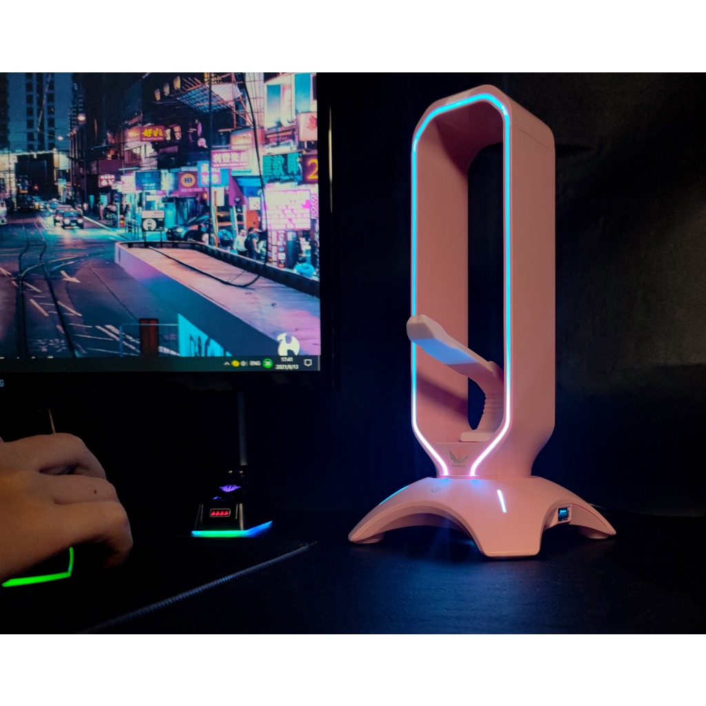 Đế Treo Tai Nghe Cao Cấp Màu Hồng Đèn LED RGB kiêm Mouse Bungee và Hub USB 3.0 ZADEZ ZHS-701GP PINK - Hàng chính hãng