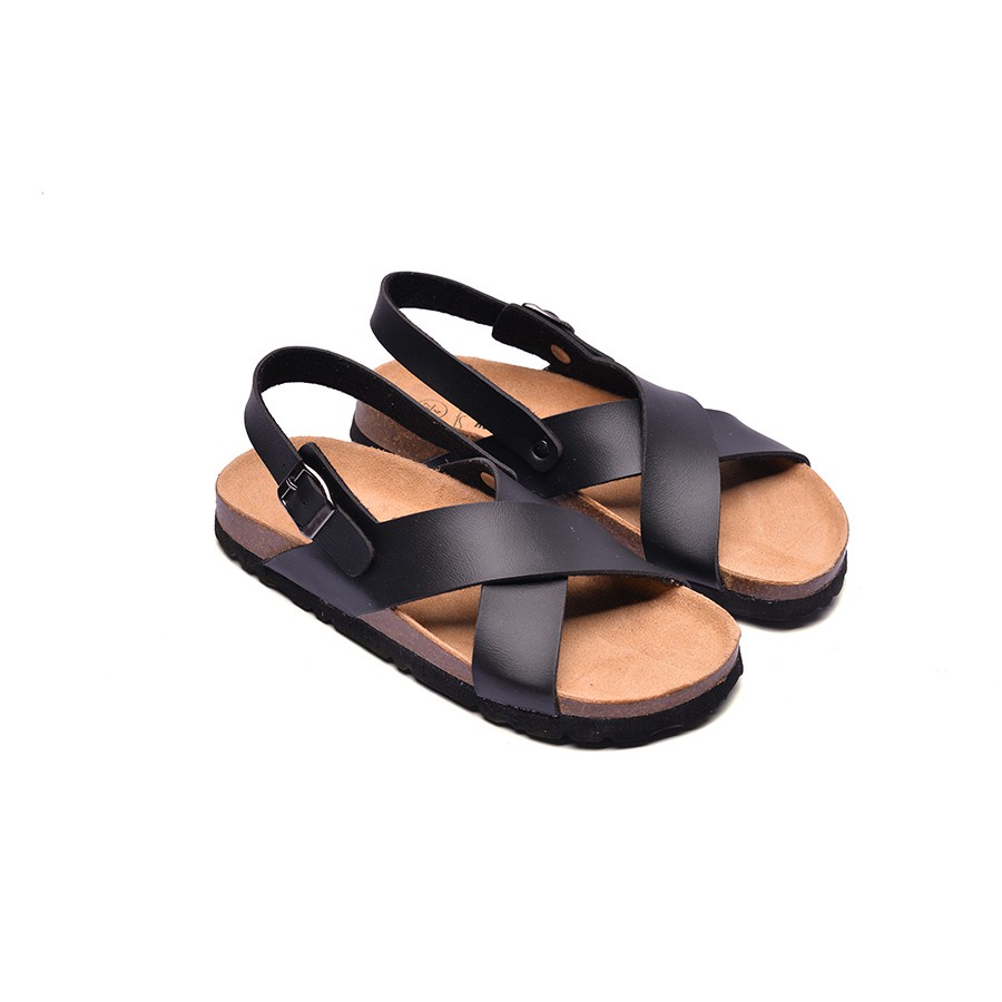 Giày Sandal Unisex Huucuong quai chéo đen đế trấu 😍