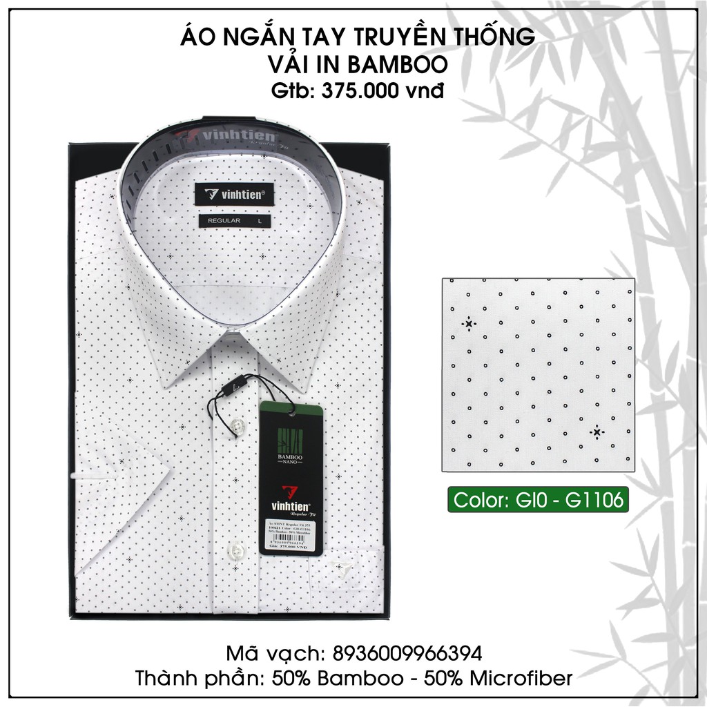 Áo Sơ Mi Ngắn Tay Họa Tiết Bamboo Regular Fit 375 Vĩnh Tiến - GI0-G1106