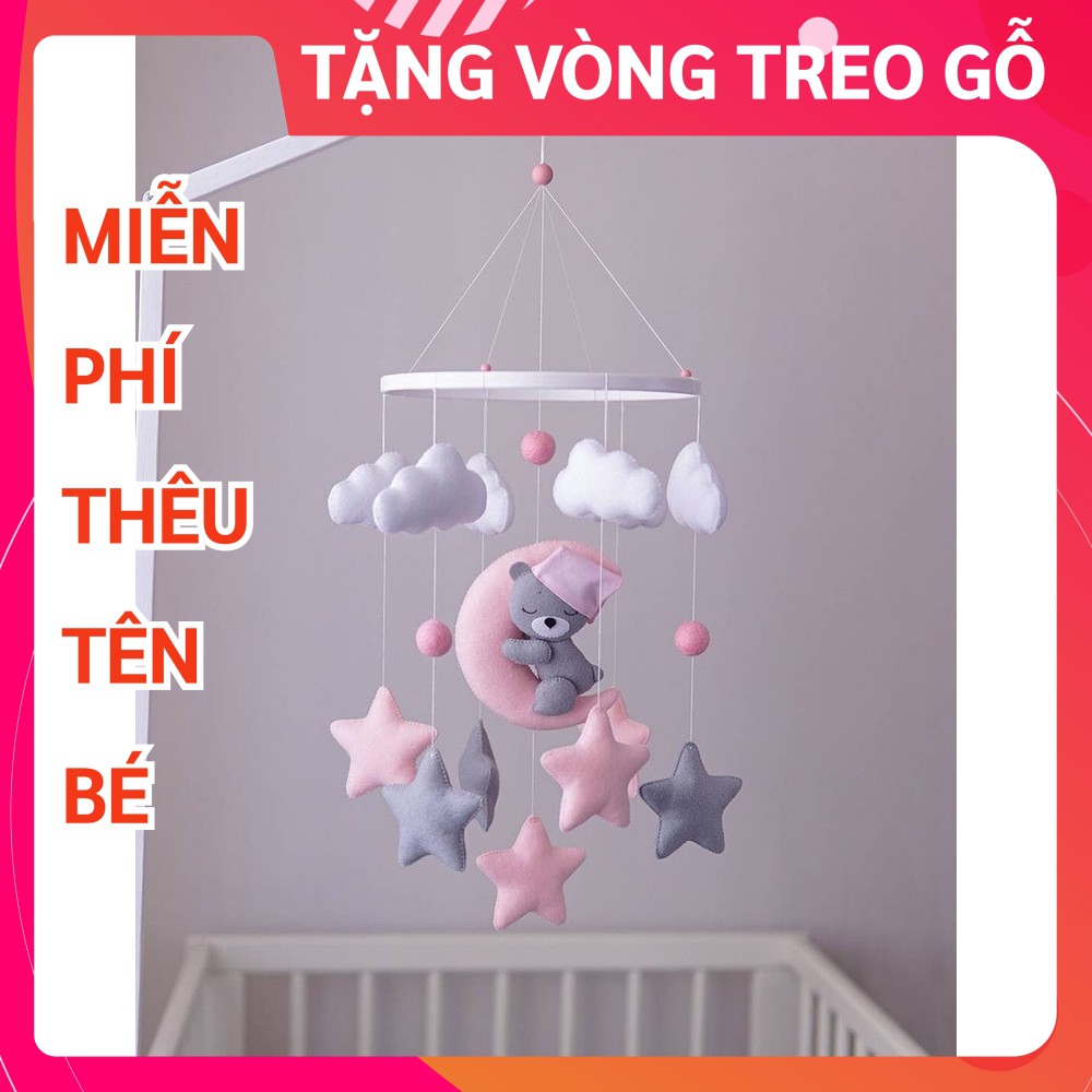 Đồ chơi treo nôi cho bé kích thích thị giác ảnh thật, có nhạc tự xoay GẤU SAO HỒNG