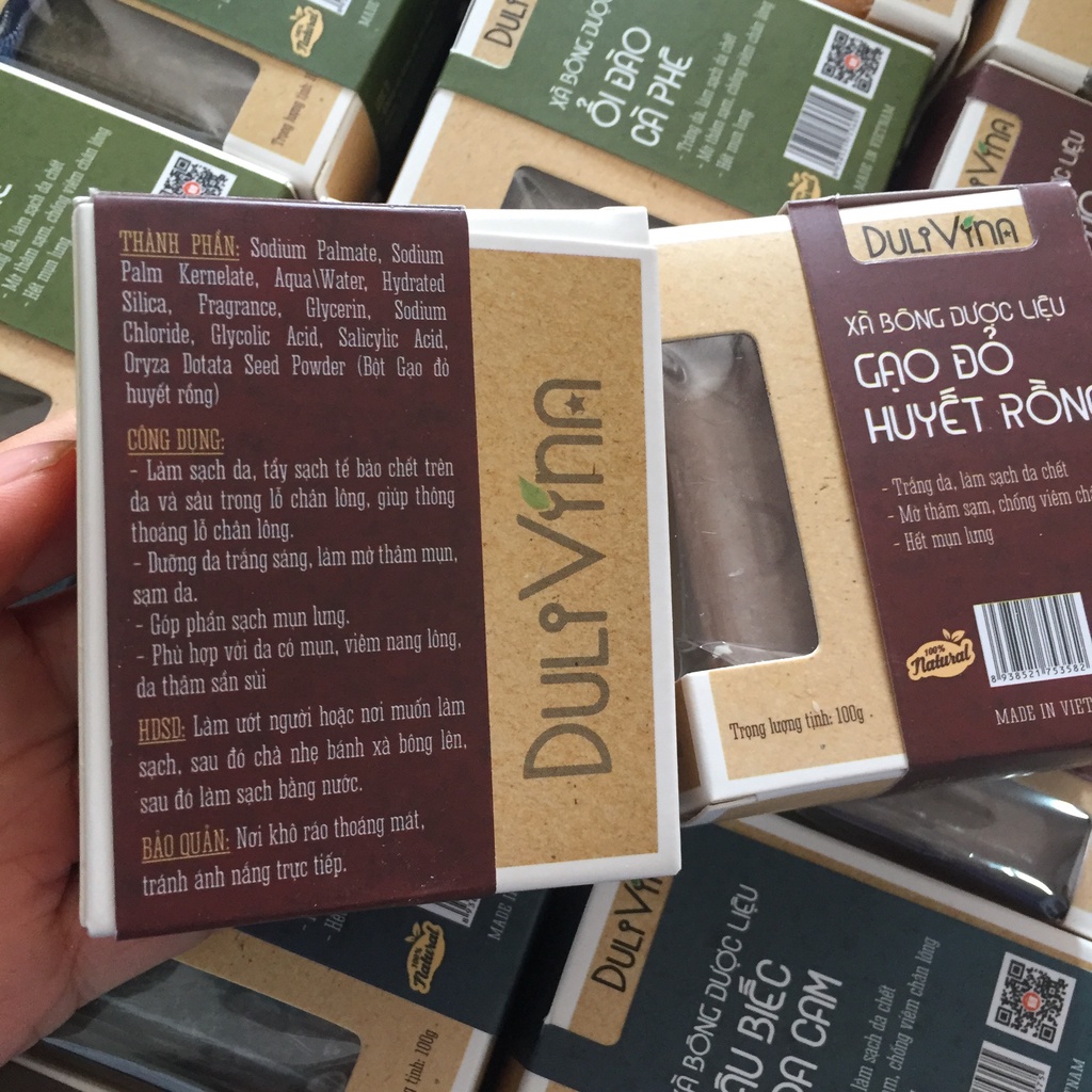 Xà phòng thảo dược Gạo Đỏ Huyết Rồng, Soap gạo làm sạch sâu, dưỡng trắng da tự nhiên 100g Dulivina | BigBuy360 - bigbuy360.vn