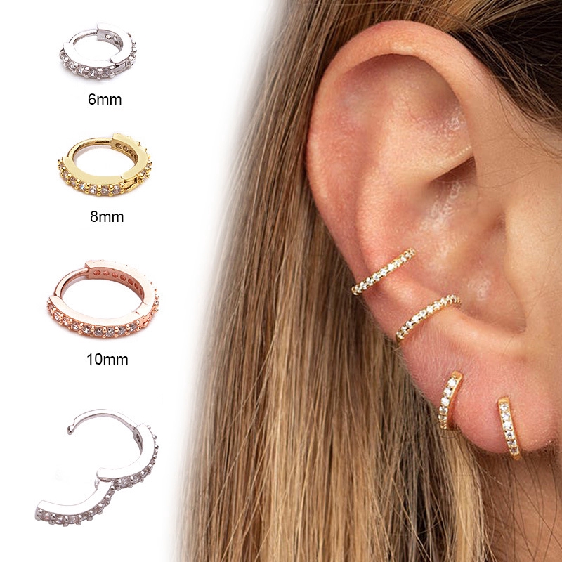 XiaoboACC 1 Chiếc Khuyên Tai Hình Tròn Đính Đá Zircon Phong Cách Hàn Quốc