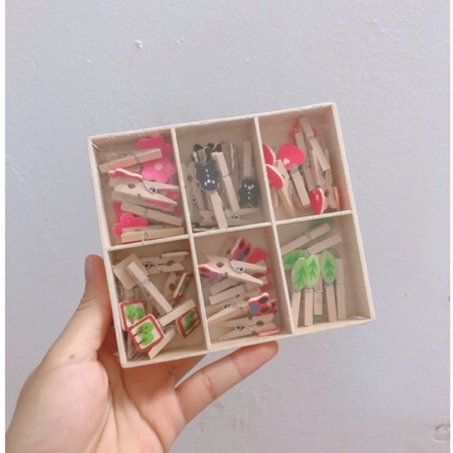 Hộp 48 kẹp gỗ kẹp ảnh nhiều mẫu đáng yêu
