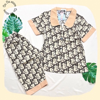 Bộ đồ ngủ pijama lụa quần lửng chất liệu Mango cao cấp