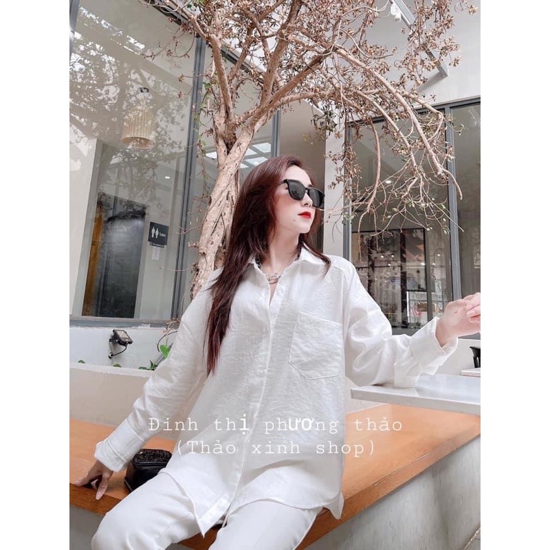 [Mã FAGREEN245 giảm 10% tối đa 30K đơn 99K] Sét đũi trắng cổ vét - bộ dài tay | BigBuy360 - bigbuy360.vn