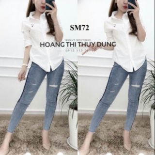 Áo sơ mi trắng in hình mặt cười