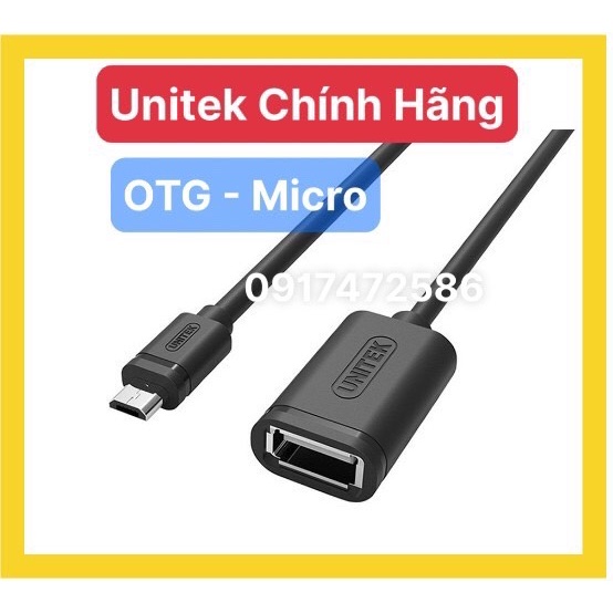 Cáp OTG MICRO TO USB UNITEK Y-C438, Hàng chính hãng 100%, bảo hành 12 tháng