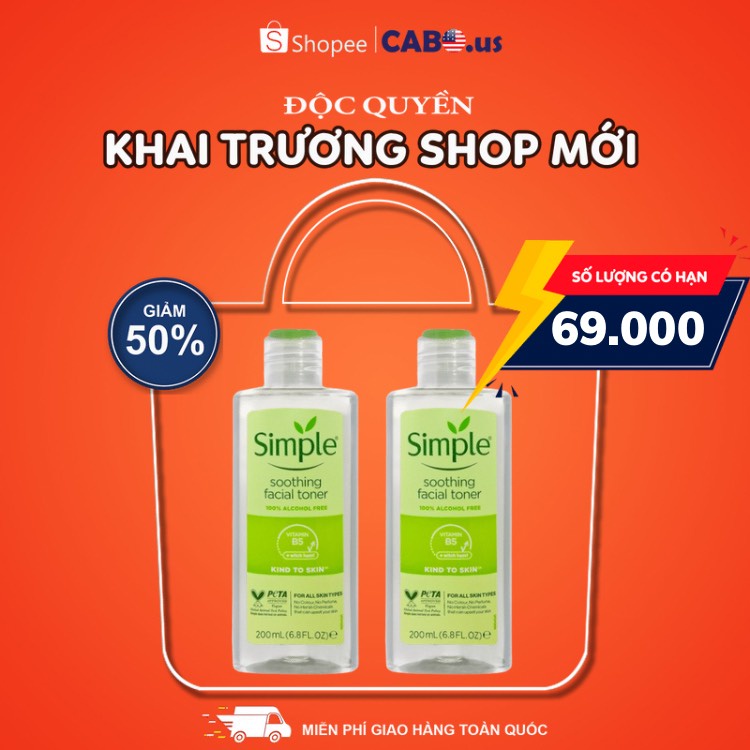 Nước Hoa Hồng Toner Simple Kind To Skin Soothing Facial CABOUS002 Giúp Cân Bắng Da, Dịu Nhẹ, Lành Tính 200ml