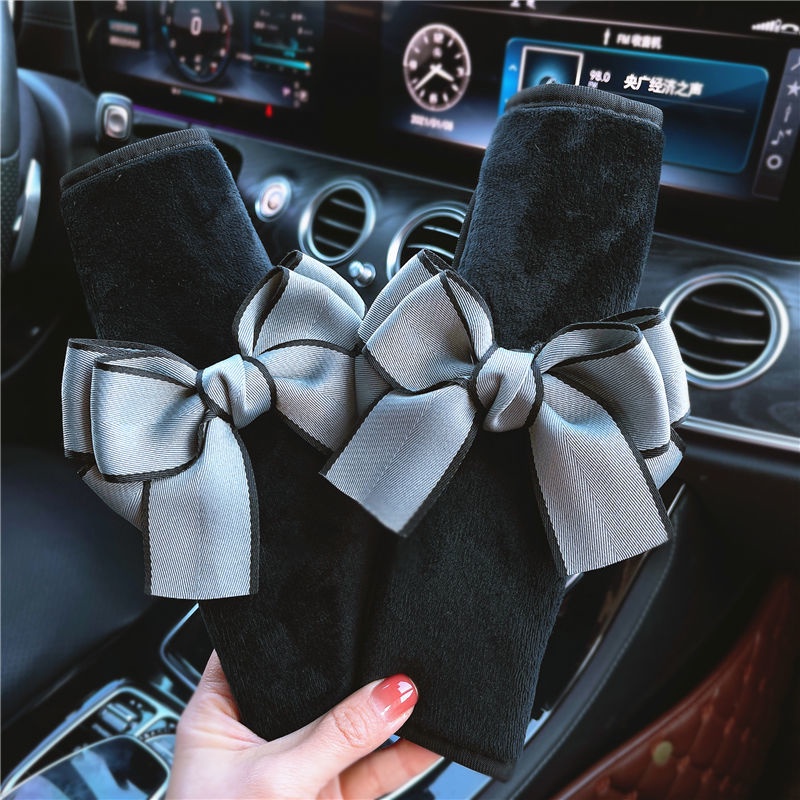 1 Cặp Đệm Bọc Dây Đai An Toàn Xe Hơi Bằng Vải Bông Mềm Mại Đính Nơ Dễ Thương Thông Dụng