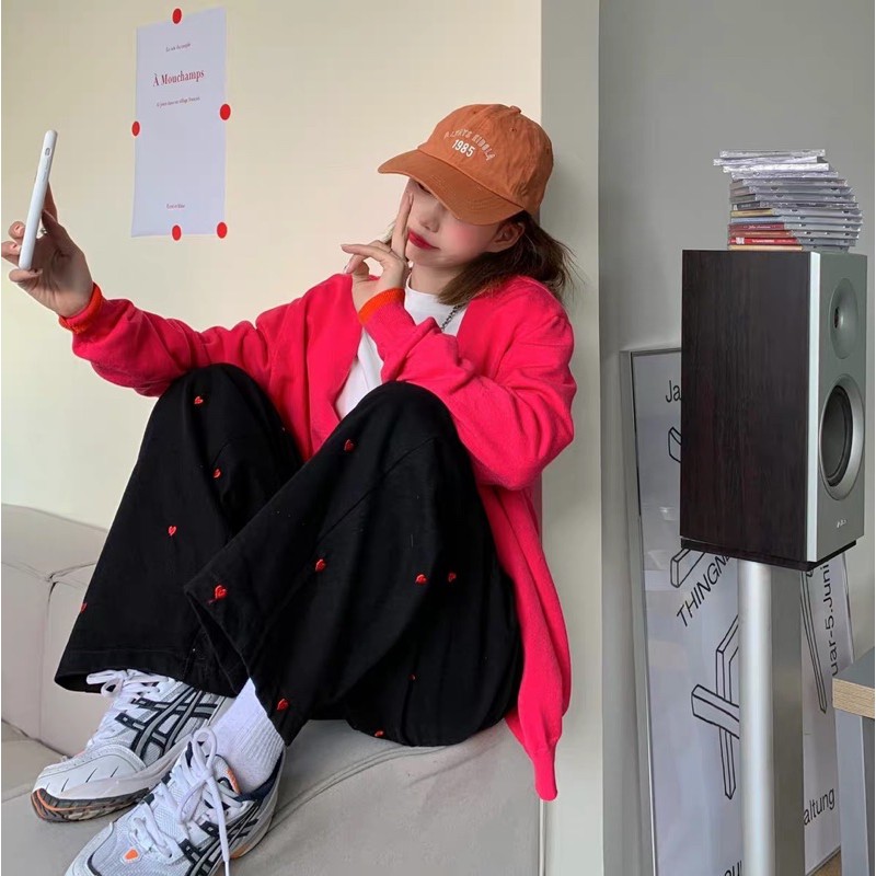Quần kaki ống suông trái tim tỏ tình crush ulzzang Hàn Quốc