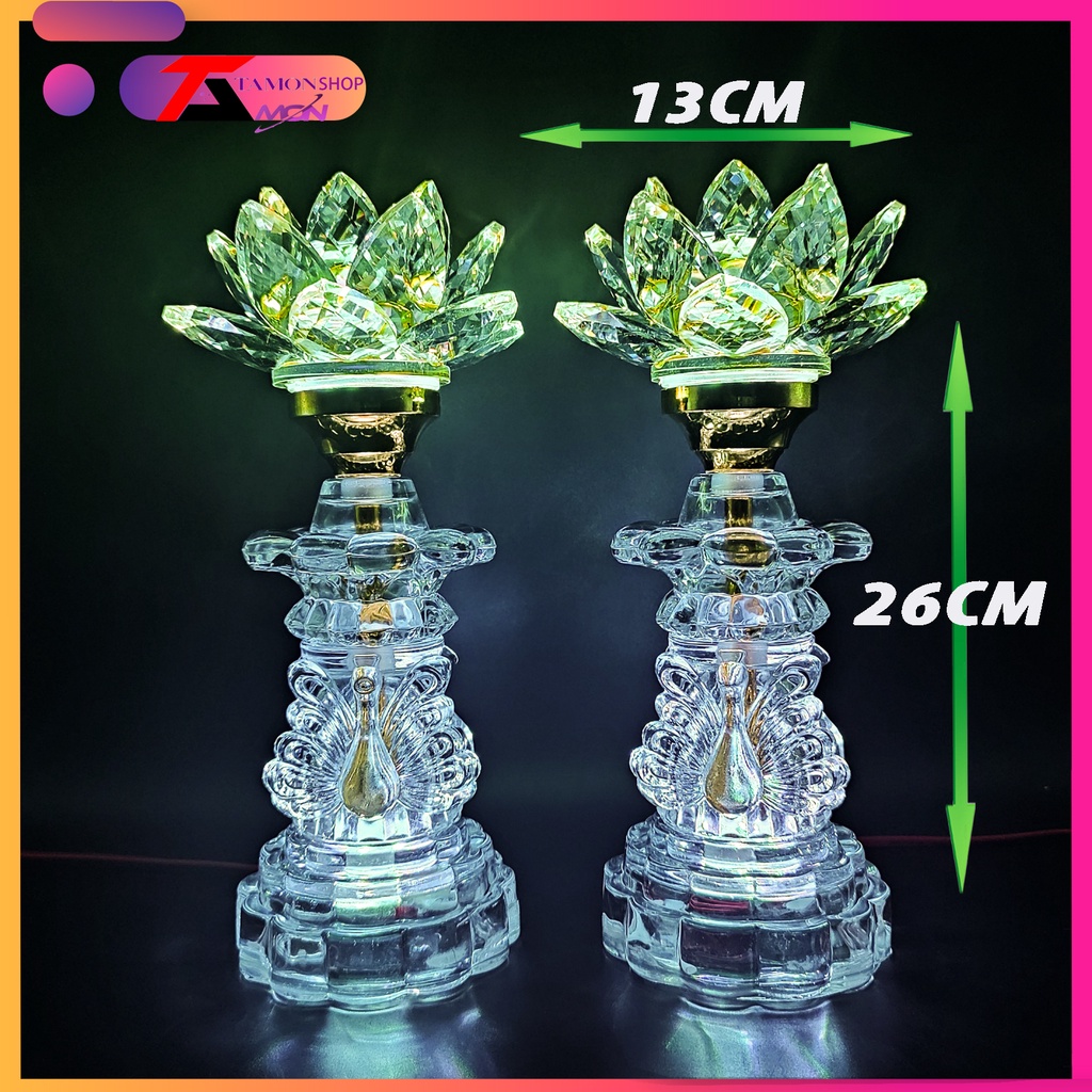 Cặp đèn thờ hoa sen thiên nga sáng từ chân đến ngon đèn, đèn thờ tổ tiên, trang trí trang thờ phật (PL-32)