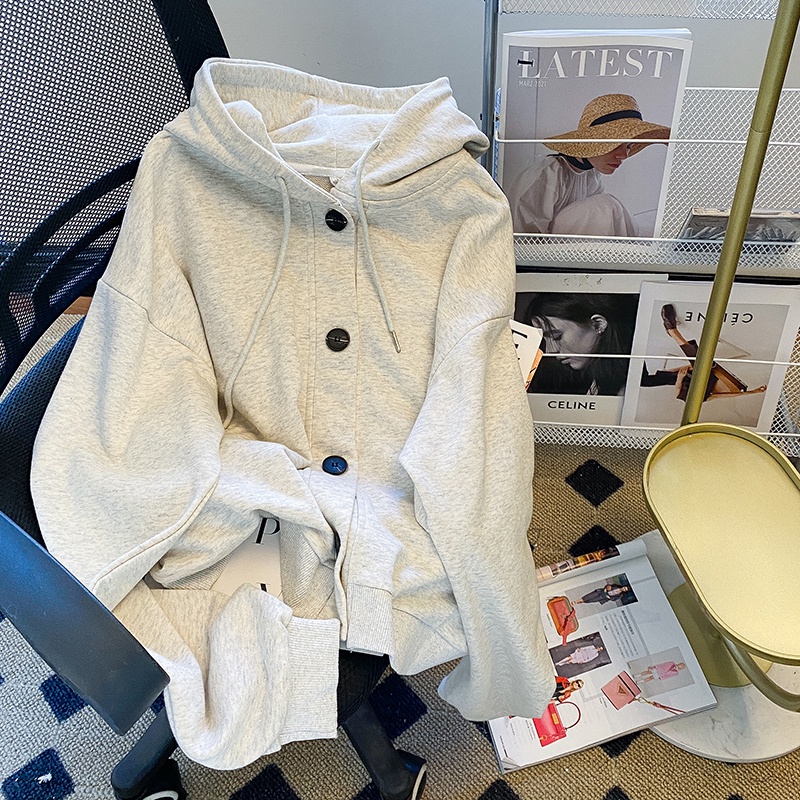 【ZHELIHANGFEI】Áo Khoác Cardigan Có Mũ Trùm Với Tay Áo Dài Theo Phong Cách Preppy Dễ Phối