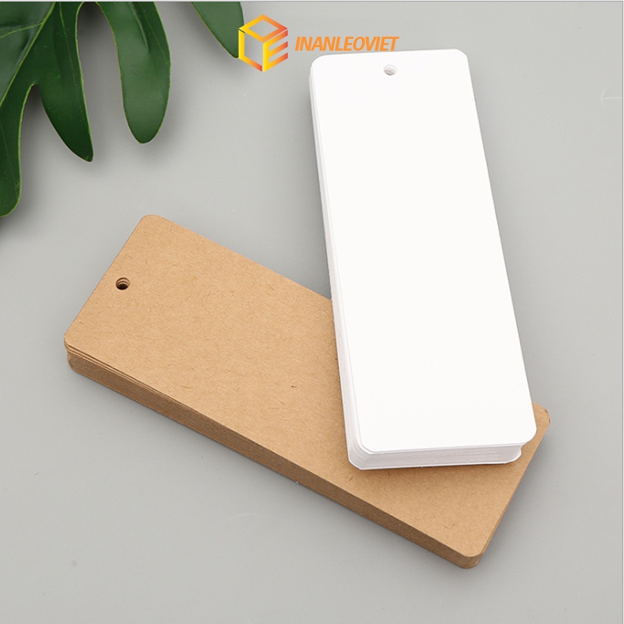 Mác tag giấy, mác quần áo cao cấp kích thước 5x14cm gồm Kraft nâu và trắng xấp 30 cái cứng định lượng 350g