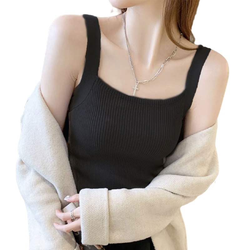 Áo Croptop Dệt Kim Không Tay Màu Sắc Đơn Giản Cho Nữ