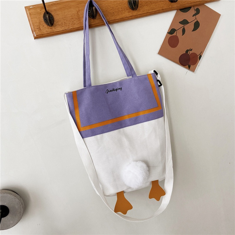 Túi Đeo Vai Vải Canvas Cỡ Lớn In Hình Vịt Dễ Thương Cho Nữ