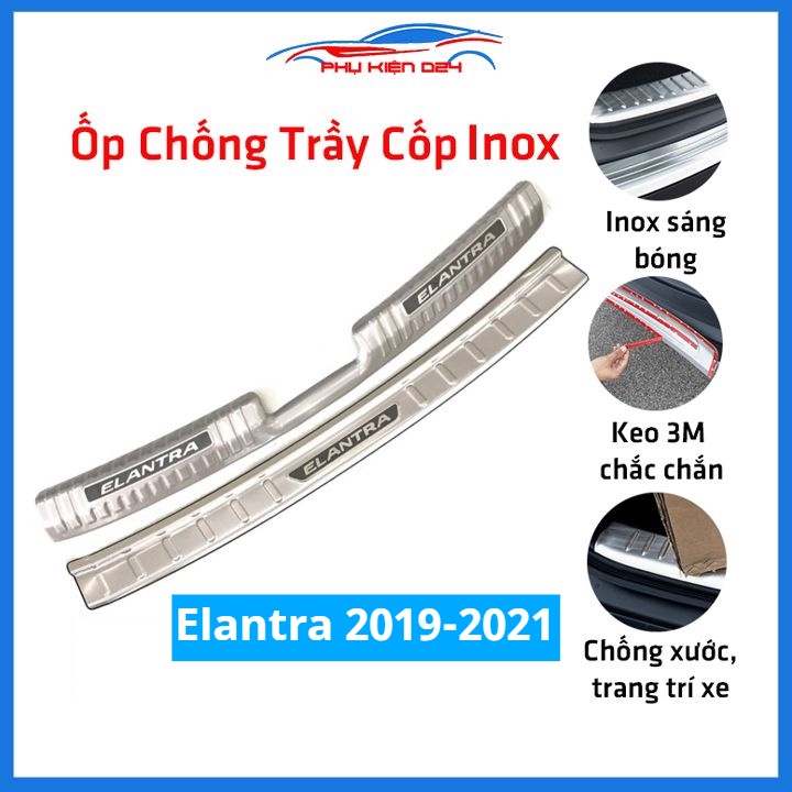 Ốp chống trầy cốp Elantra 2019-2020-2021 inox sáng bóng bảo vệ xe chống va đập