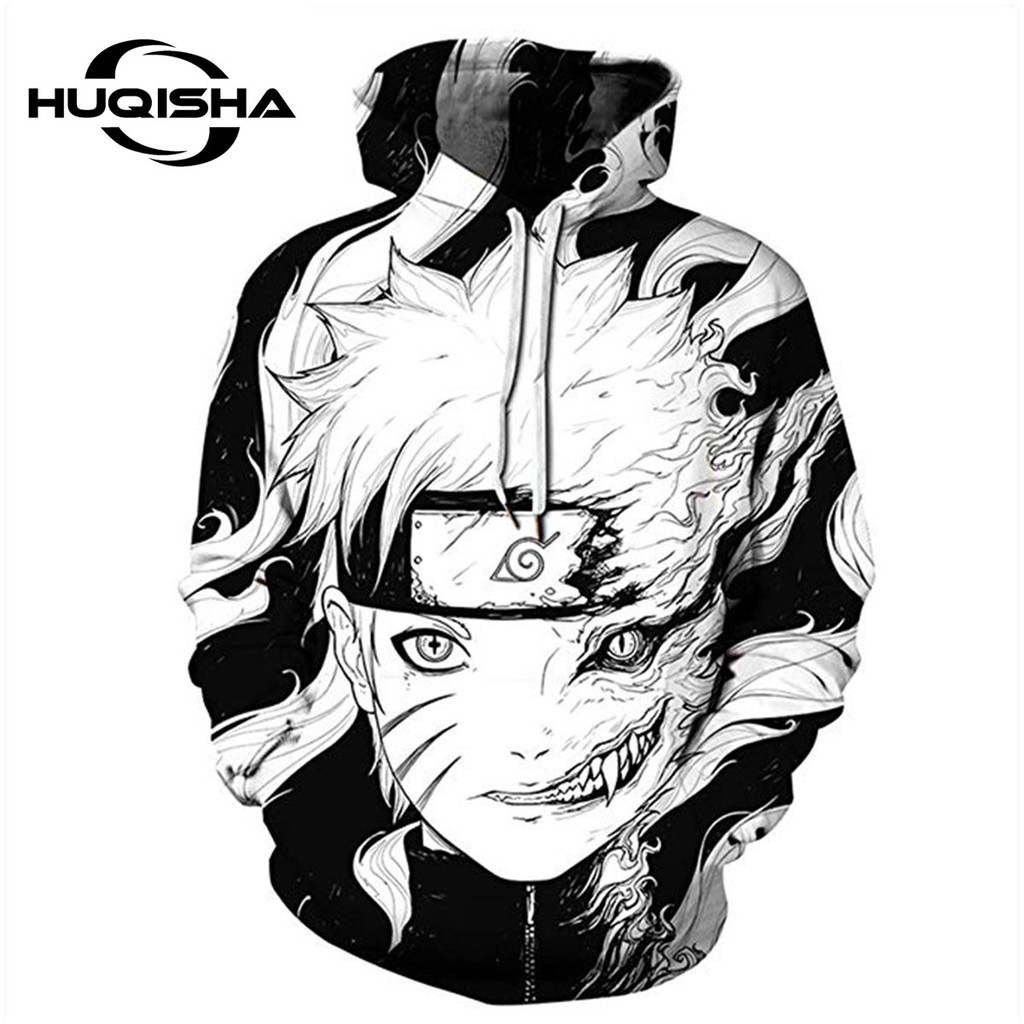 Áo hoodie HUQISHA cổ dây rút in họa tiết Naruto Akatsuki anime thời trang mới dành cho nam