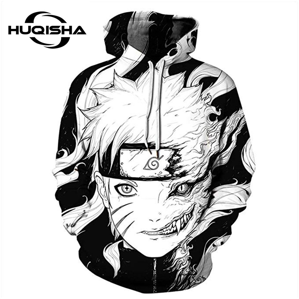Áo hoodie HUQISHA cổ dây rút in họa tiết Naruto Akatsuki anime thời trang mới dành cho nam