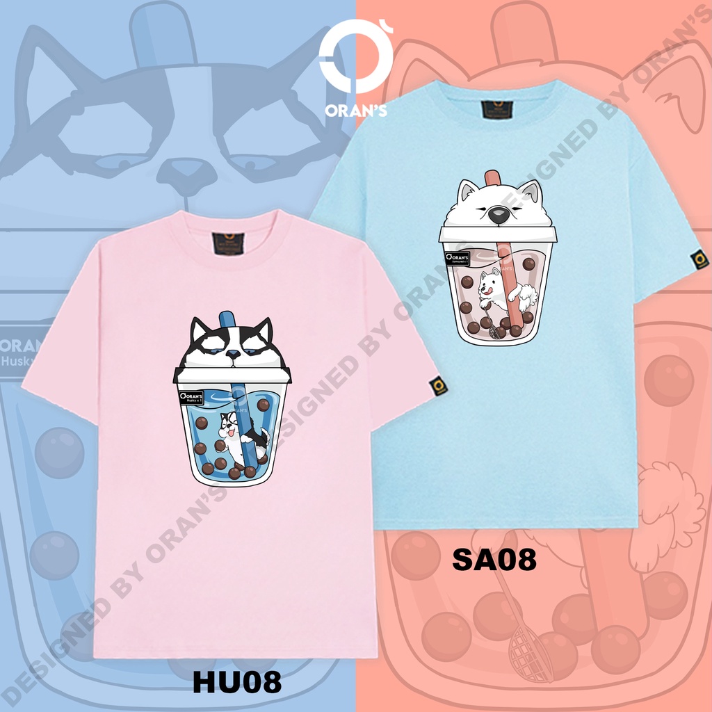 Áo thun trà sữa chó mèo ORANS áo đôi nam nữ tay lỡ Oversize chất COTTON 4C, FULLBOX - ORAN'S TEE 08 - Chó Husky Samoyed