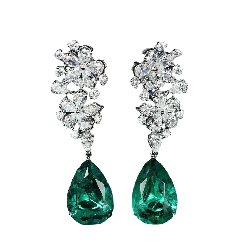 Hoa Tai Dáng Dài Hình Giọt Nước Đính Đá Ngọc Lục Bảo Thời Trang Cho Nữ-JHS4-E