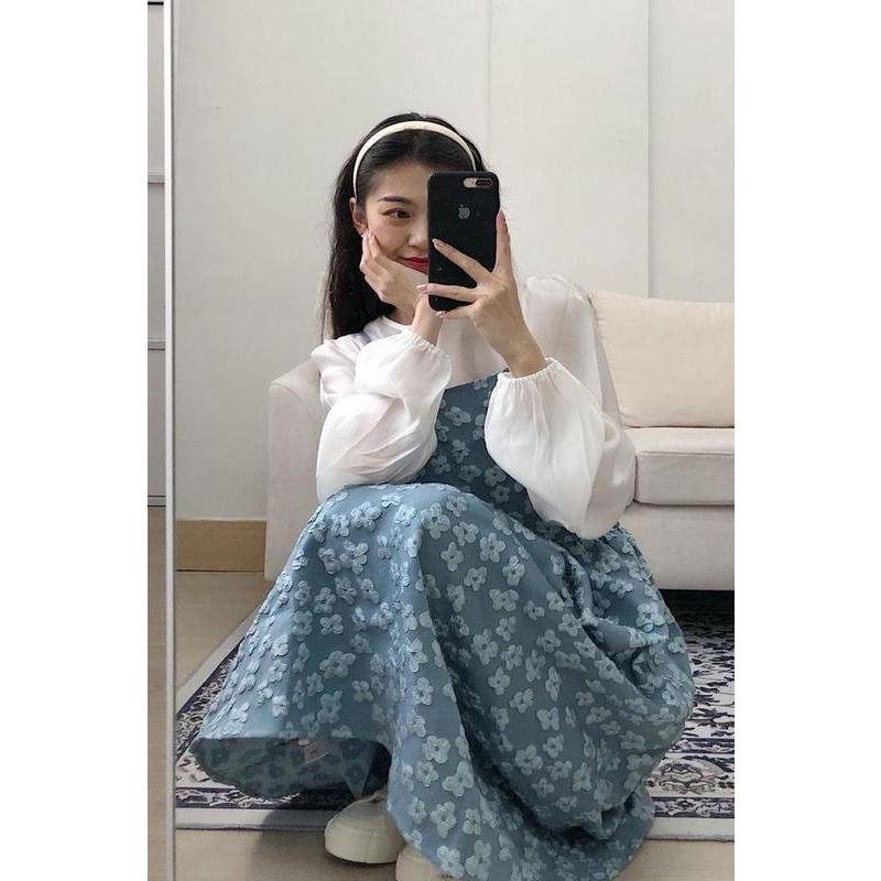 Đầm hoa dài tay thời trang mùa thu xinh xắn dành cho nữ